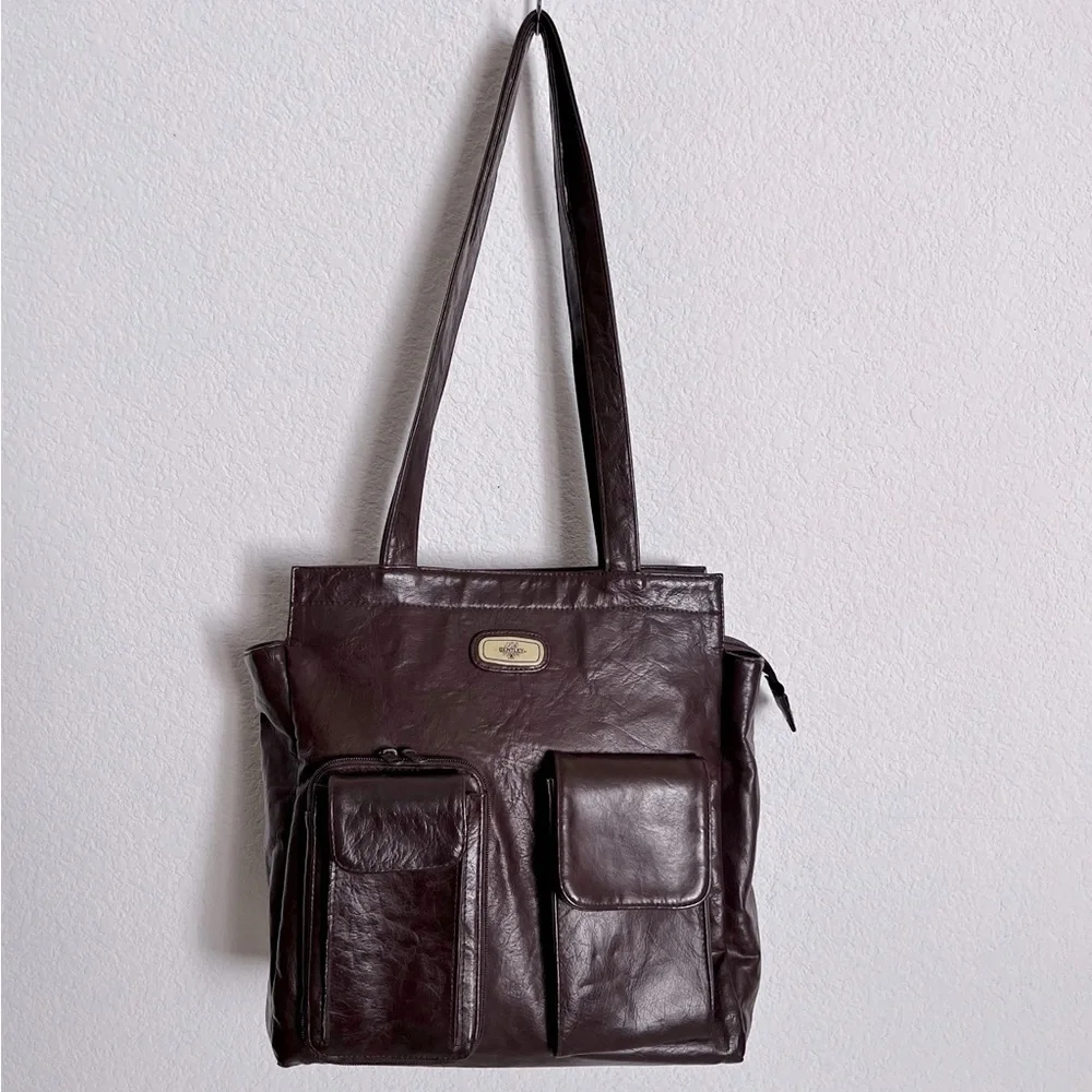 Vintage Bentley Brown Leather Shoulder Work Commuter Travel Bag Unisex